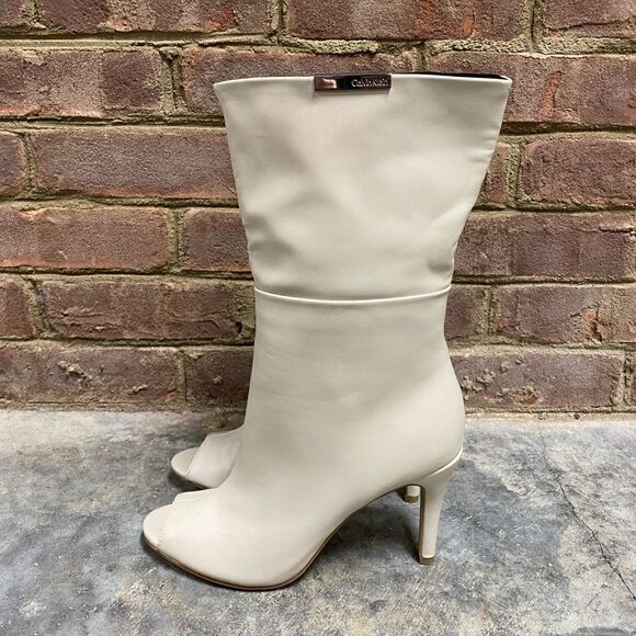 Calvin Klein Kaiya Cream Peep Toe Heeled Boots Size 6 - Picture 3 of 12